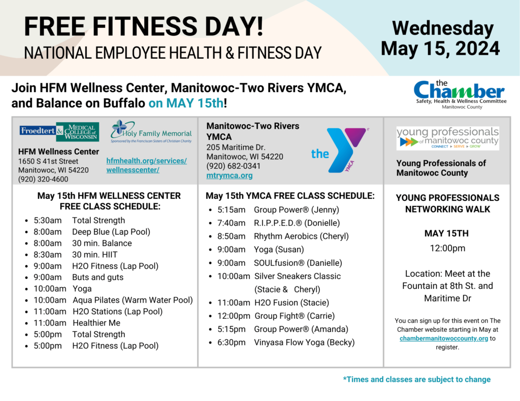 Manitowoc County Free Fitness Day Classes May 15th